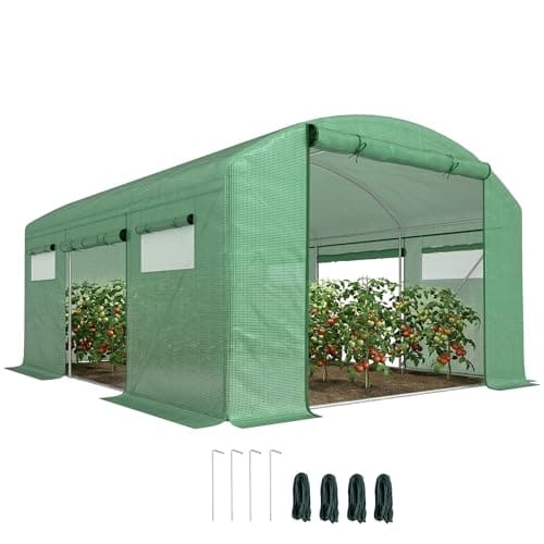 Image of Outsunny 4 x 3 x 2m Polytunnel Greenhouse with 3 Roll-up Doors and Mesh Windows, Walk-in Garden Tunnel Warm House Tent with UV-resistant PE Cover and Galvanised Steel Frame, Green