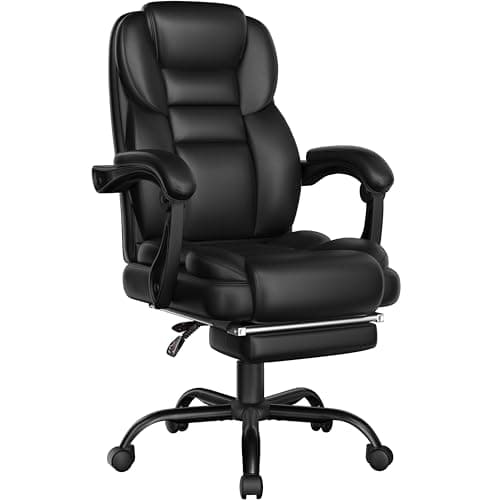 Image of Yaheetech Executive Office Chair with Footrest Ergonomic Desk Chair High Back Lumbar Support Computer Chair Armrest Upholstered Gaming Chair for Home Office Black
