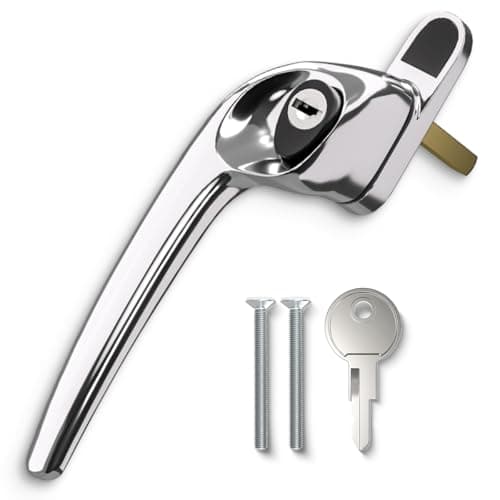 Image of Bwintech 1 Pcs Offset Polished Chrome UPVC Zinc Window Handle, Left Hand, 43mm Spindle for Indoor and Outdoor UPVC Window