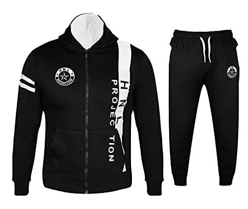 Image of GUBA® Kids Boys HNL Design Tracksuit Hoodie and Bottom Jogging Suit 2-13 Years (Black White, 7-8 Years)