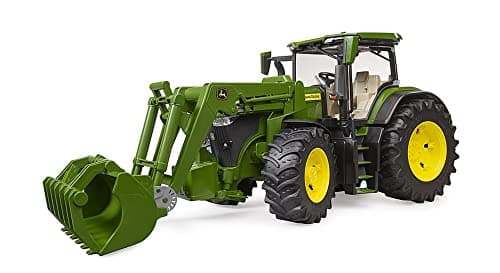 Image of Bruder John Deere 7R 350 Tractor with Front Loader – 1:16 Scale Realistic Farm Tractor Toy with Movable Front Loader, Removable Bucket | Compatible bWorld Accessories | Ages 3+