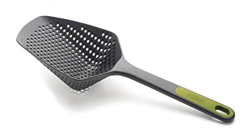 Image of Joseph Joseph Scoop Plus Colander, Spoon Drainer/Strainer, Scoop, Drain and Serve, heat resistant up to 200°C (392°F), Dishwasher safe, Large, Grey/Green, 4