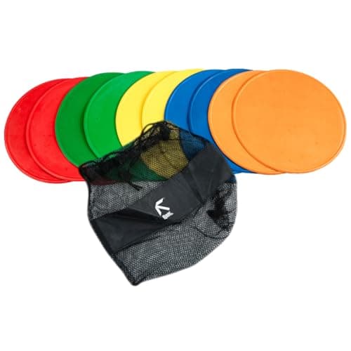 Image of Fitness Health Flat Set of 10 Round Disc Markers - Strong, Durable & Thick Rubber Discs - 21cm Multi-Coloured Discs - Non-Slip Spot Markers For Outdoor, Indoor Use - Suitable for Hard, Soft Surfaces