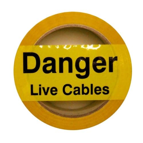 Image of iSigns Hazard Warning Tape (Danger Live Cables) – 1 Self-Adhesive Roll (48mm x 33m, Yellow & Black) – Danger Tape for Live Cables, Laminated & Waterproof – UK Safety Sign Manufacturer Since 1994