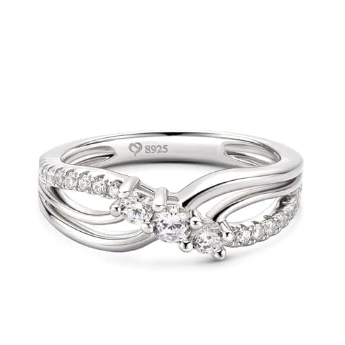 Image of Jeulia Sterling Silver Infinity Ring: Women Personalized Eternity Knot Ring Round Cut Cubic Zirconia Promise Engagement Rings Band Anniversary Jewellery for Her Wife (Three Stone, X-½)