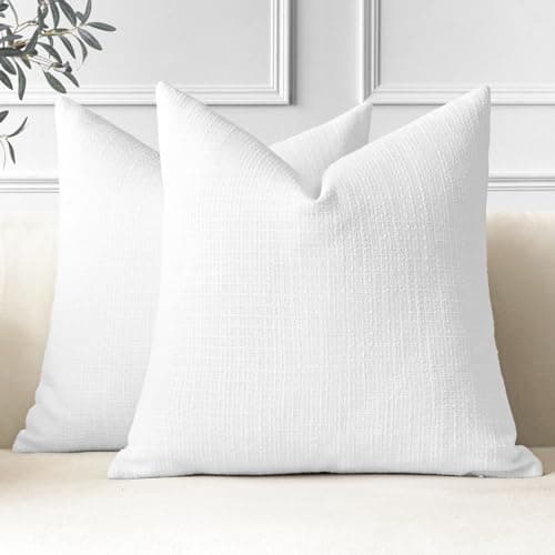 Image of JOTOM Set of 2 Cushion Covers 45x45 cm Linen White Decorative Throw Pillow Covers 18x18 Inch Square Cushion Case Home Decor Pillowcases for Couch Sofa Living Room Bed (White)
