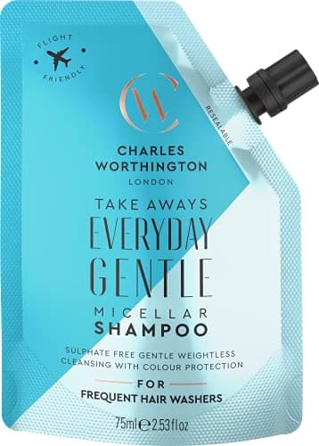 Image of Charles Worthington Everyday Gentle Micellar Shampoo Takeaway, Travel Size, Nourish and Protect, Salon Shampoo for Everyday Use, 75ml
