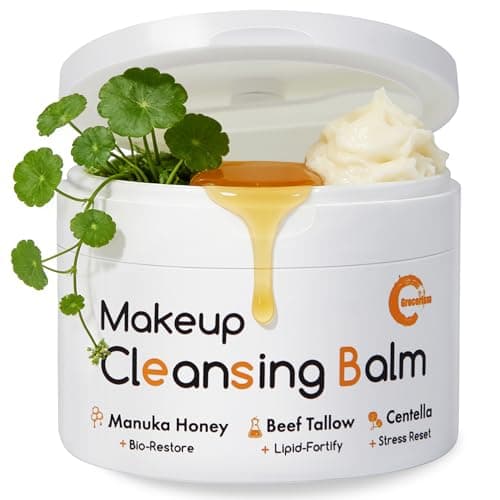 Image of Grocerism Manuka Honey & Centella Asiatica Makeup Remover Balm, Soothing Cleansing Balm with Beef Tallow for Dry, Sensitive Skin, Deep Cleanse & Moisturize, 3.53 Oz Organic Skincare
