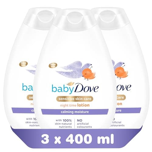Image of Baby Dove Calming Night Time Lotion – Gentle Chamomile Baby Moisturiser for Sensitive Skin, Relaxes & Soothe Before Bed, 3 x 400ml
