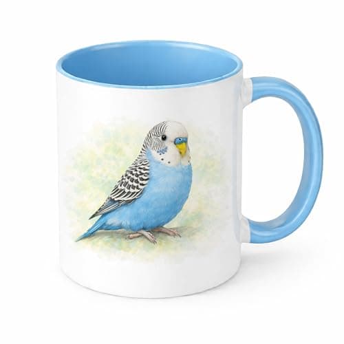 Image of Brew Crew Gifts Budgie Mug, Ceramic, White Gloss, 11oz, Watercolour Blue Budgie Design, Dishwasher Safe, Microwave Safe, Bird Lover Gift (Light Blue)
