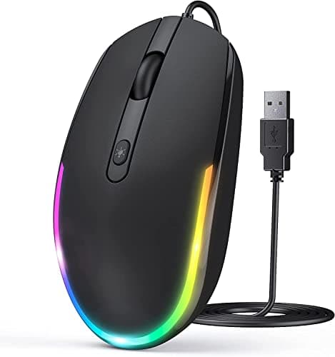 Image of Seenda Wired Mouse, LED RGB Backlit Mouse with 1.5m USB Cable, 1600 DPI Silent Ergonomic Portable Computer Laptop Corded Mice for All USB Enabled Devices - Black