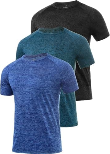 Image of Star Vibe 3 Pack Men's Dry Fit T Shirt Moisture Wicking Athletic Tees Exercise Fitness Activewear Short Sleeves Gym Workout Top Black/Navy/Dark Blue M