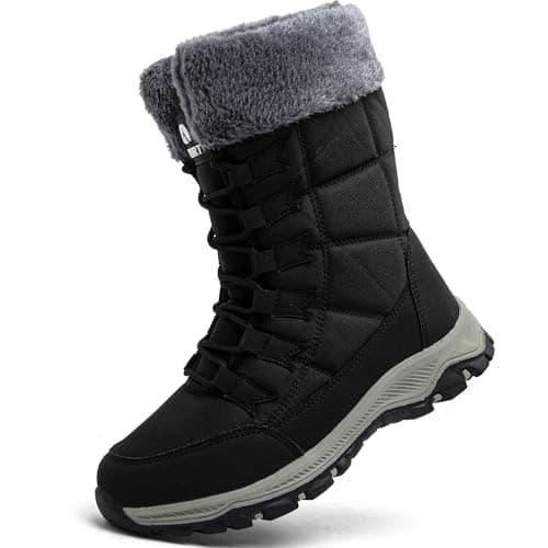 Image of VTASQ Snow Boots Womens Waterproof Warm Fur Lined Ankle Boots Anti-Slip Ankle Boots Mid Calf Hiking Outdoor Lightweight Snow Shoes Black 6.5UK