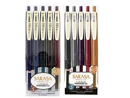 Image of Zebra Sarasa Clip 0.5 Retractable Gel Ink Pen, Rubber Grip, 0.5 mm, Vintage Colors, 10 Color Bundle (JJ15-5C-VI+JJ15-5C-VI2)