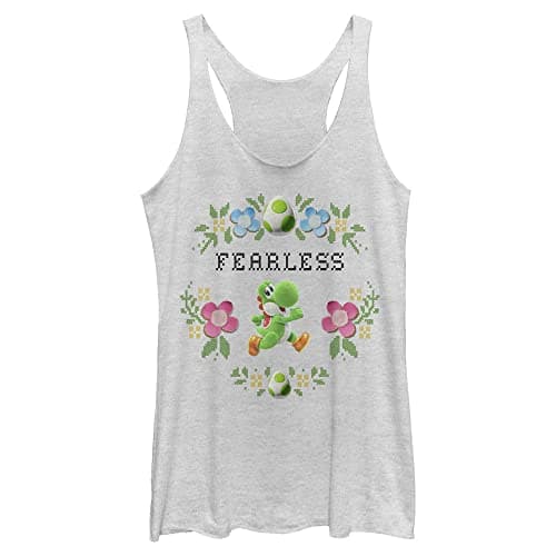 Image of Nintendo Women's Fearless Yoshi Cross Stitch Shirt, White Heather, XX-Large