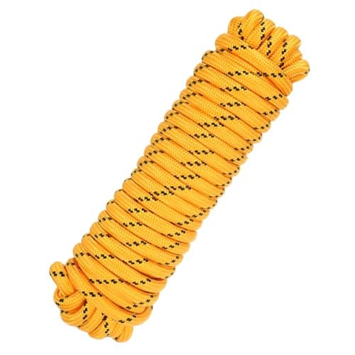 Image of sourcing map 12mm x 15m Polypropylene Rope,Solid Braided Utility Rope All Purpose Boat Marine Cord for Camping,Flag Pole,Clothesline,Outdoor,Black/Yellow