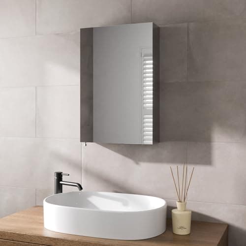 Image of Artis® 400 x 600mm Bathroom Mirror Cabinet Storage Wall Mounted Cupboard Ready Assembled Unit Single Mirrored Door, Stainless Steel