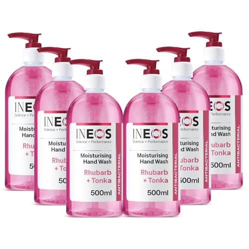 Image of INEOS - Liquid Hand Soap - Moisturising - Handwash with Rhubarb & Tonka - 6 Bottles x 500ml, Packaging May Vary