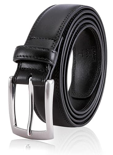 Image of Milorde Men's Genuine Leather Dress Belt, Handmade, 100% Cow Leather, Fashion & Classic Designs for Work Business and Casual(Basic Black101,32)