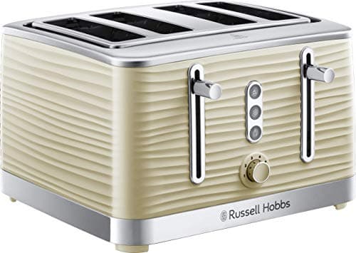 Image of Russell Hobbs Inspire 4 Slice Toaster (Extra wide slots, High lift feature, 6 Browning levels, Frozen/Cancel/Reheat function with Blue LED illumination, 1800W, Cream textured high gloss) 24384