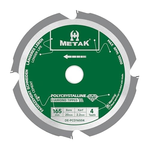 Image of METAK Expert Fiber Cement Saw Blade 165 × 20 mm with 4 Polycrystalline Diamond Teeth (PCD) – Saw Blade for Fiber Cement Boards, Eternit, Aquapanel, HardieBacker – Includes 15.88 mm Adapters