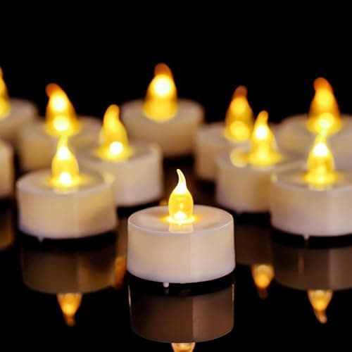 Image of Tea Lights, 12 Pack Flameless LED Tea Light Candles 200 Hours Realistic Flickering Battery Operated Tea Lights Electric Fake Candles for Halloween Christmas Weding in Warm Yellow