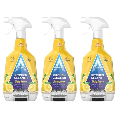 Image of Astonish Kitchen Cleaner, Vegan and Cruelty Free and Blended with Natural Oils, Zesty Lemon, 3 x 750ml