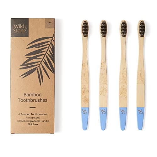 Image of Wild & Stone | Organic Bamboo Toothbrush | Four Different Pattens | Dupont Fibre Bristles | 100% Biodegradable Handle | Vegan Eco Friendly Bamboo Toothbrushes (Firm)