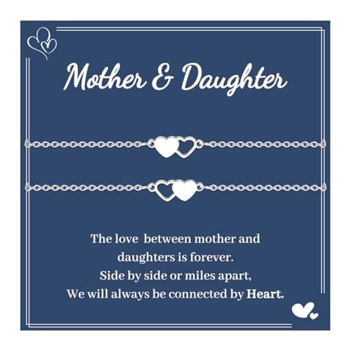 Image of VU100 2Pcs Mother Daughter Bracelets Gifts for Mum Daughter Mommy and Me Matching Heart Bracelets Christmas Birthday Gifts for Women Girls