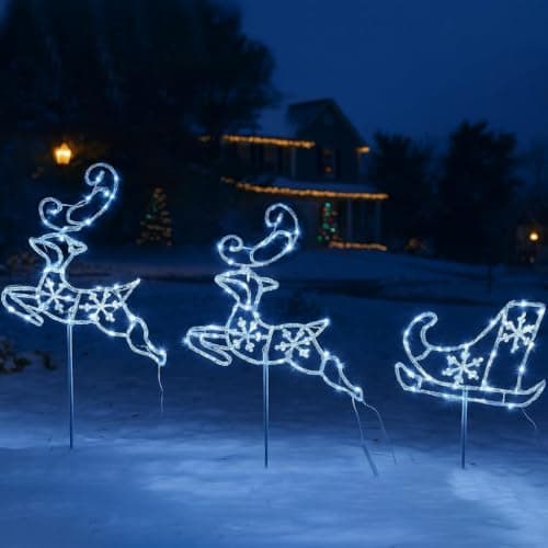 Image of 160cm Colour Changing LED Pre-Lit Acrylic Reindeer & Sleigh Indoor/Outdoor - Light Up Christmas Reindeer Decoration - Colour Changing Cool White or Warm White LED Lights - 80 LEDs (160cm x 90cm)