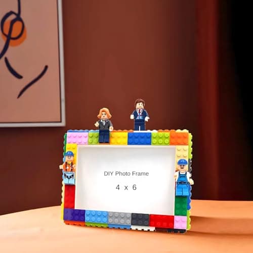 Image of Building Block Photo Frame, DIY Picture Display with Mini Figures, Multicoloured, Home Decoration, Creative Family Activity, Educational Gift (With 4 Minifigure)