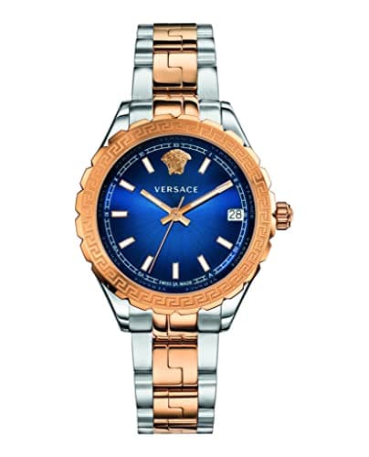Image of Versace Women's Analogue Swiss Quartz Watch with Two Tone Rose Gold Bracelet and Blue Dial Hellenyium V12060017