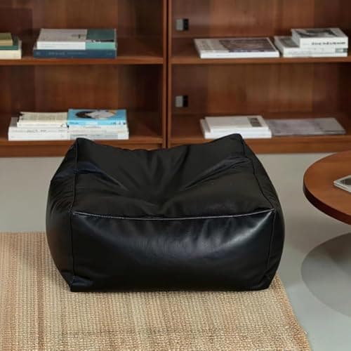 Image of MOTTK Large Bean Bag Cover without Filler,Faux Leather Ottomans Unstuffed Pouf Beanbag Chair Cover for Adults,Living Room Floor Seat Cushion Furniture (Black)