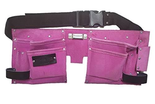 Image of 11 Pocket Pink Double Leather Tool Pouch Includes Tape/Hammer Holder
