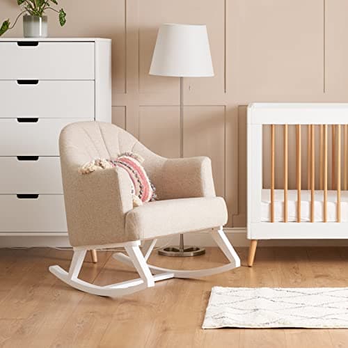 Image of Obaby Round Back Rocking Chair White with Oatmeal Cushions, 22OB2303