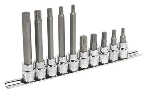 Image of Sealey Ak6216 Spline Socket Bit Set 10Pc 3/8Sq Drive