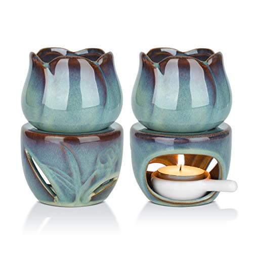 Image of ComSaf Wax Melt Burners Essential Oil Burner Set of 2, Aromatherapy Aroma Burner Ceramic Oil Candle Diffuser Tealight Tart Wax Burner Home Bedroom Decor Christmas Housewarming Gift