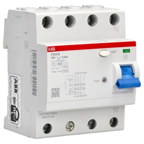 Image of ABB Protecta Plus F204 B-40/0.3 Residual Current Circuit Breaker • 4 Pole • 40A • Type B • 300mA • RCCB • DIN Rail • F200 Series • Earth Fault Protection • 2CSF204568R3400