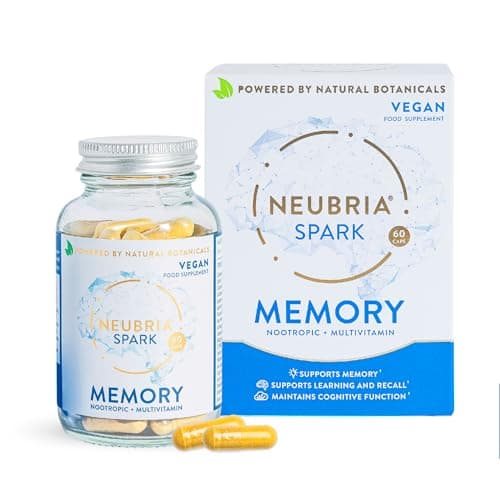 Image of NEUBRIA Spark Memory Supplement – Multivitamin for Adults with Bacopa Monnieri, Ginkgo Biloba, Turmeric, Ashwagandha, CoQ10 & Citicoline – Nootropic Brain Support – 60 Vegan Capsules