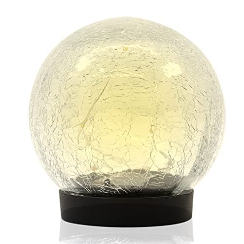 Image of Gardenwize- Solar Crackle Ball Light 15cm, White LED Crackle Glass Garden Globe Light, Decorative Waterproof Outdoor Solar Sphere Light, No Wiring