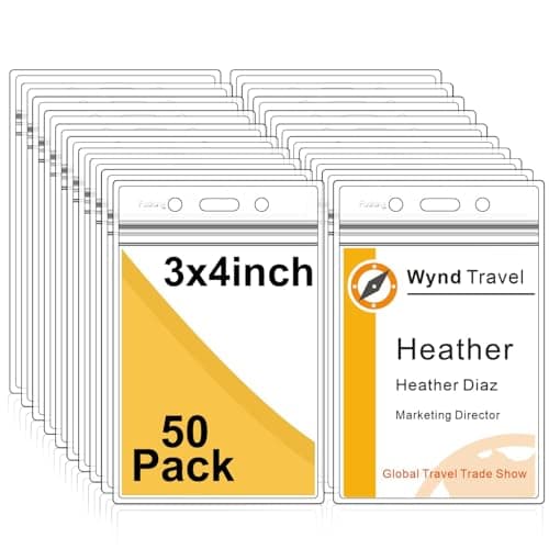 Image of Fushing Pack of 50 Clear Plastic Vertical Badge Holders, Name Tag Holders, Card Holders (L)
