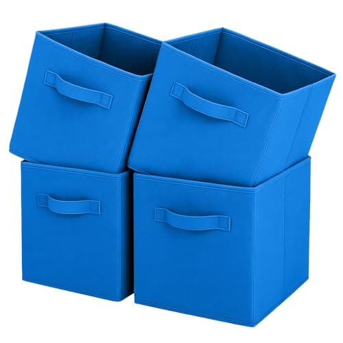 Image of Pinkgarden Storage Box, Collapsible Fabric Storage Cube with Handles for Home, Kids Room, Closet and Toy Organization,Pack of 4, 26.7 x 26.7 x 27.9 cm, Azure Blue