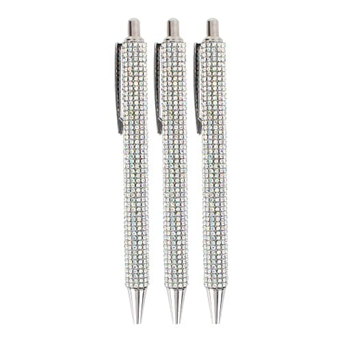 Image of LA HUATE 3pcs Bling Crystal Diamond Pens Metal Ballpoint Pens 0.7MM Black Ink Refill Click Pens Business Wedding School Office Supplies