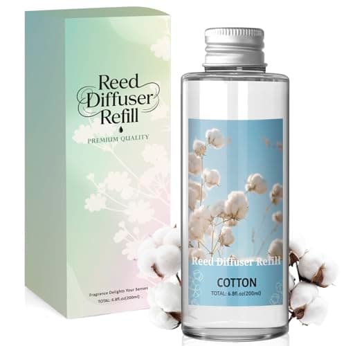Image of Scent-Hi Reed Diffuser Refill 200ml, Cotton Scented Refill with 6 Reed Sticks, Home Fragrance Decor for Bedroom, Spa, Living Room