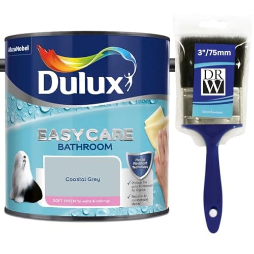 Image of Denim Drift Dulux Easycare Bathroom Soft Sheen Paint 2.5L + 3" Emulsion Paint Brush– Moisture & Steam Resistant, Mould Protection, Washable Durable Finish for Bathroom Walls & Ceilings