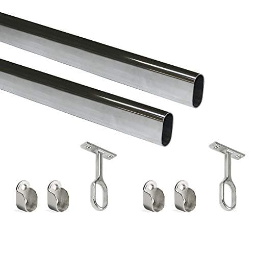 Image of Emuca - Set of 1150 mm (45,3 inch) wardrobe oval rail with supports, chrome finish, Pack of 2