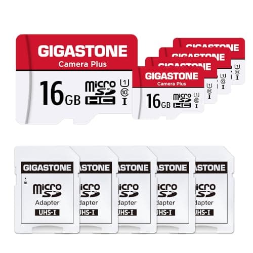 Image of GIGASTONE Micro SD Card 16GB 5-Pack with 5x SD Adapter + 5x Mini-case, Camera Plus 90MB/s, Full HD Video, U1 C10 Class 10 Micro SDHC UHS-I Memory Card, with MicroSD to SD Adapter