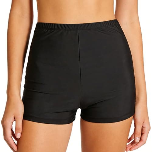 Image of ZUIMEIHQH Women's Swim Shorts, Ladies Swim Shorts High Waisted Tummy Control Bikini Bottoms Quick Dry Black Board Shorts Swimwear for Beach Swimming Water Sports (UK, Alpha, M, Regular, Regular)