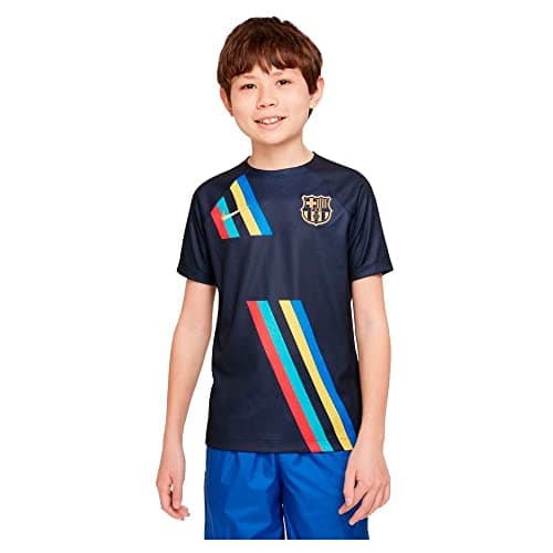 Image of NIKE 2022-2023 Barcelona Pre-Match Training Football Soccer T-Shirt (Obsidian) - Kids Navy