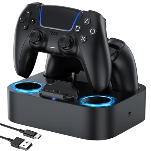 Image of LVFAN PS5 Controller Charger Station, Fast Charging Dock with Safety Chip Protection and LED Indicator, Dual Controller Charging Station for Playstation 5 Controller (Black)